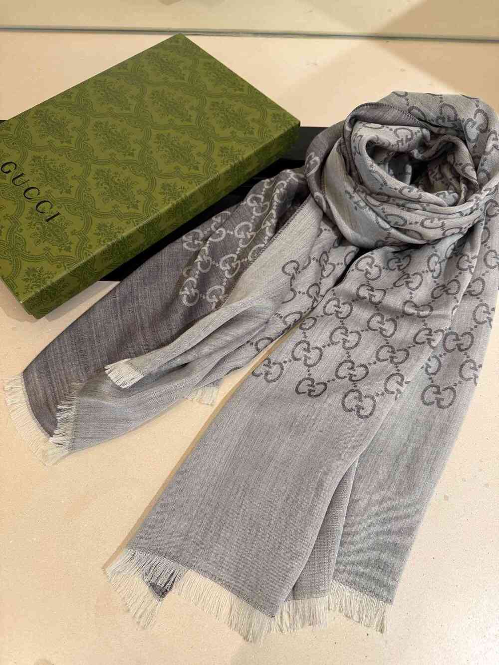 GUCCI Grey Gradient GG Monogram Scarf